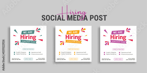 We are hiring job vacancy social media post or square web banner template vector design	