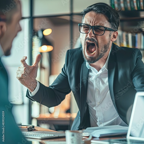 Angry Man Yelling at Colleague in Office.