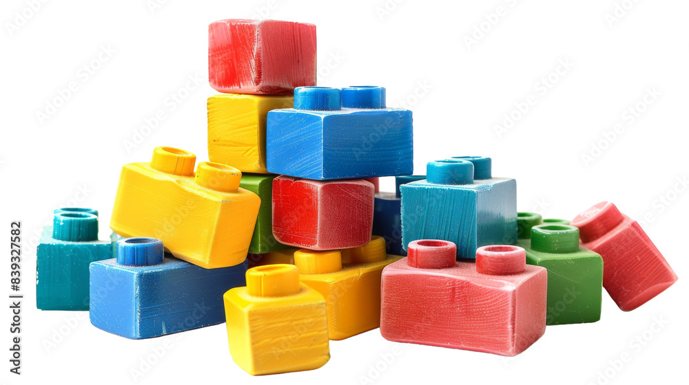 A group of colorful plastic building blocks A group of colorful plastic building blocks