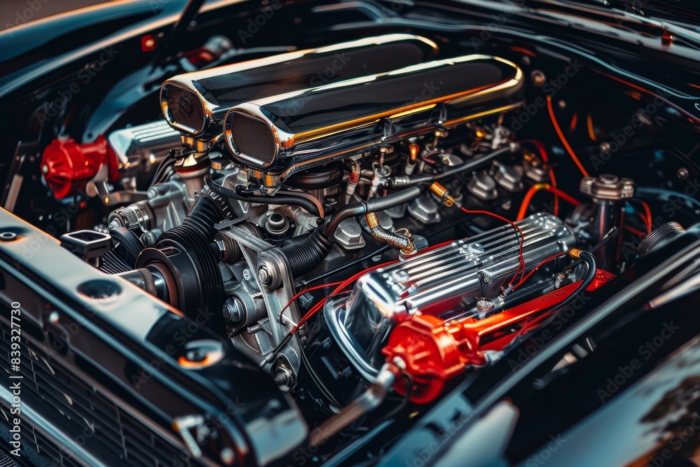 Detailed View of High-Performance Car Engine Bay with Modifications and Upgrades - Perfect for Mechanics or Car Enthusiasts Detailed View of High-Performance Car Engine Bay with Modifications and Upgrades - Perfect for Mechanics or Car Enthusiasts