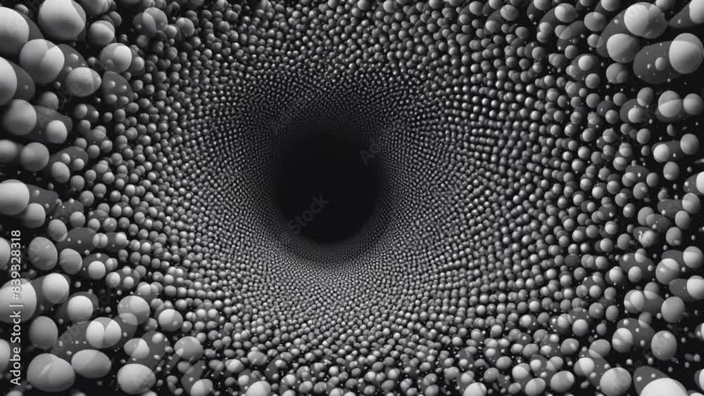 3d render black and white monochrome abstract art video animation with surreal 3d background with small balls spheres dust particles in turbulence random rotation process with black hole in the centre 3d render black and white monochrome abstract art video animation with surreal 3d background with small balls spheres dust particles in turbulence random rotation process with black hole in the centre