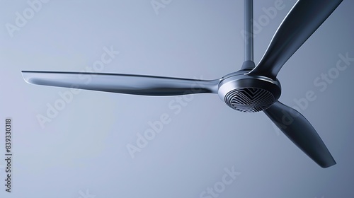 A high-tech ceiling fan with Wi-Fi connectivity and smartphone controls, positioned against a solid silver background, showcasing its innovative features and convenience in smart home automation.