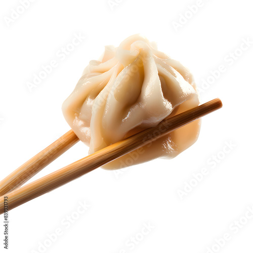 Dumpling on chopsticks isolated on transparent background