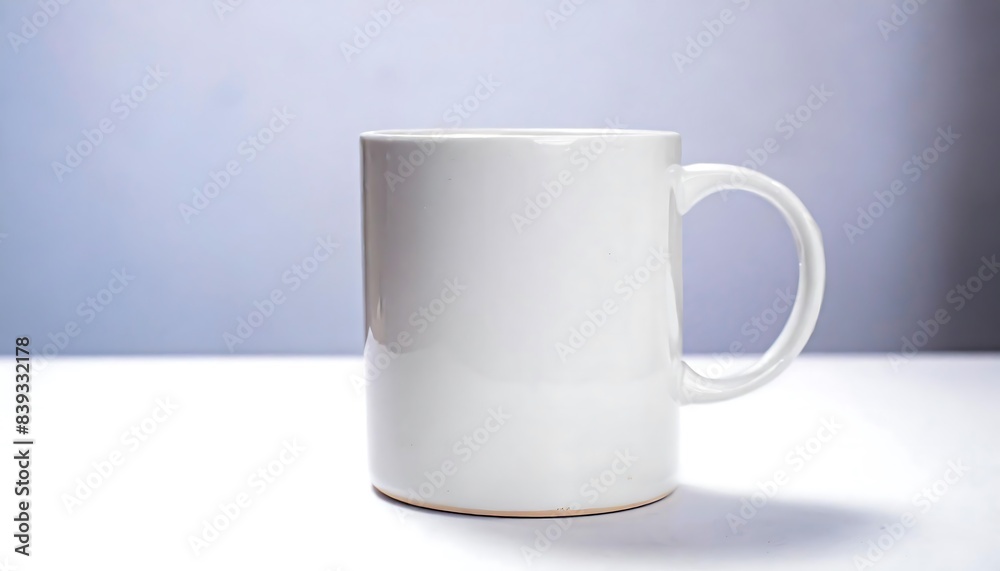 Obraz premium Mock up mug, showing a plain white coffee cup to be pasted with text or image design as a mock up. product, advertising