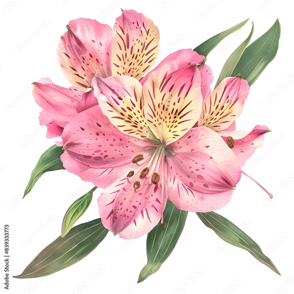 Naklejka premium Beautifully Illustrated Pink Alstroemeria Flower with Speckled Petals