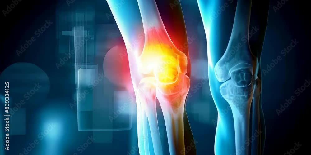 closeup of the knee joint with an X ray effect highlighting areas where special attention is needed closeup of the knee joint with an X ray effect highlighting areas where special attention is needed