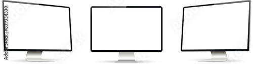 Realistic computer screen mockup. Computer display on three sides with blank screen.