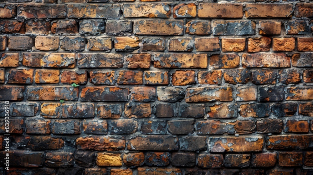 A rustic brick wall background with aged textures and rich earthy tones, perfect for urban and industrial themes