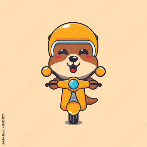 Cute otter mascot cartoon character ride on scooter