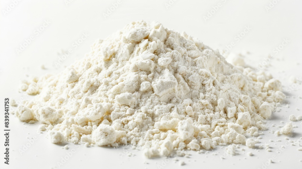 Masa harina flour heap, ideal for making tortillas, presented on a white background Masa harina flour heap, ideal for making tortillas, presented on a white background