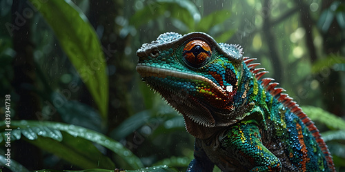 photo Exotic Reptile of chameleon with various colors of nature