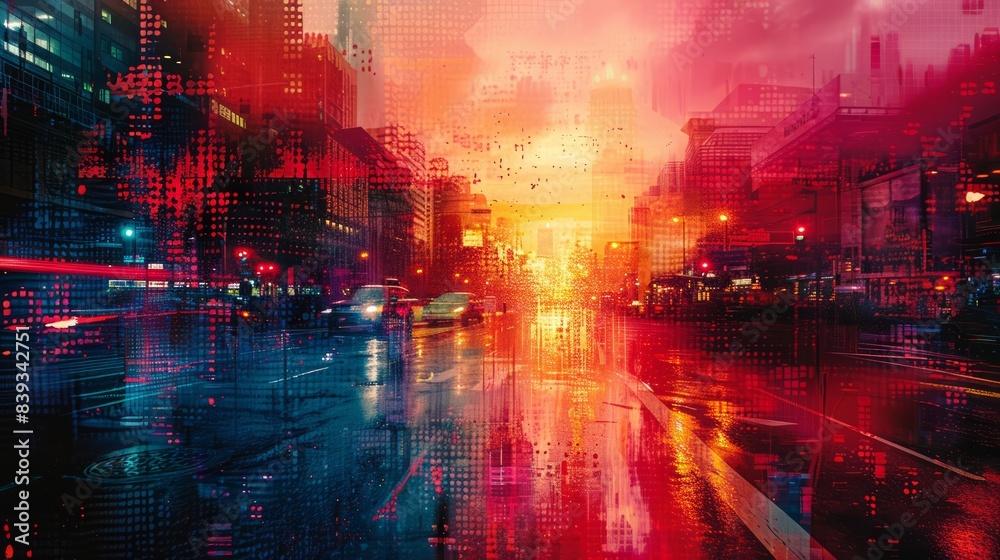 Obraz premium Contemporary art piece incorporating digital elements, such as glitch art or pixelation, to explore the intersection of technology and creativity in the modern world.