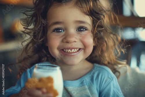 Happy Child Enjoying Healthy Snack and Milk with a Bright Smile for Nutritional Well-being