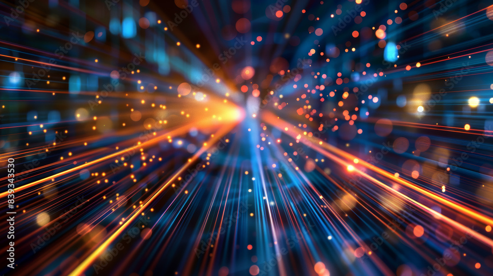 Naklejka premium Dynamic abstract background with vibrant streaks of light and particles creating a futuristic and energetic visual effect.