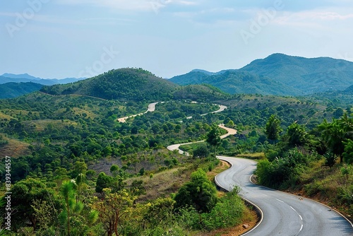 Beautiful landscape with winding mountain roads leading to a popular tourist viewpoint