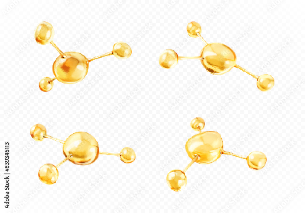 Golden molecules with biological and chemical concept. Collagen or serum molecules. Сoncept skin care cosmetics solution. Vector 3d illustration Golden molecules with biological and chemical concept. Collagen or serum molecules. Сoncept skin care cosmetics solution. Vector 3d illustration