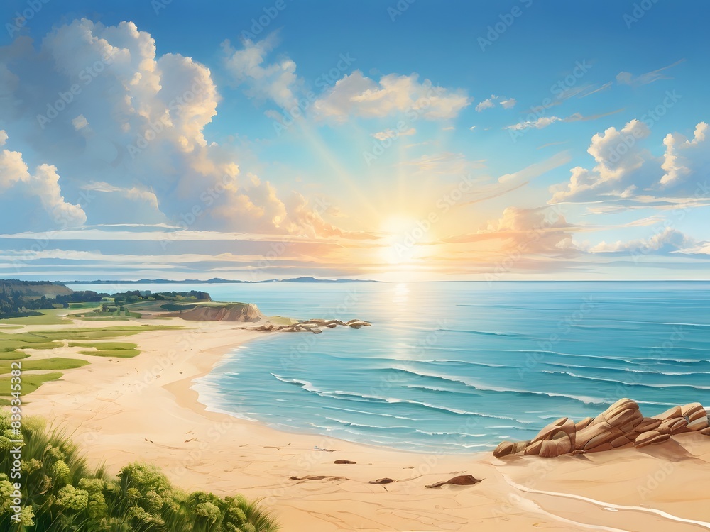 Obraz premium a landscape with the sea and sun and sandy beaches