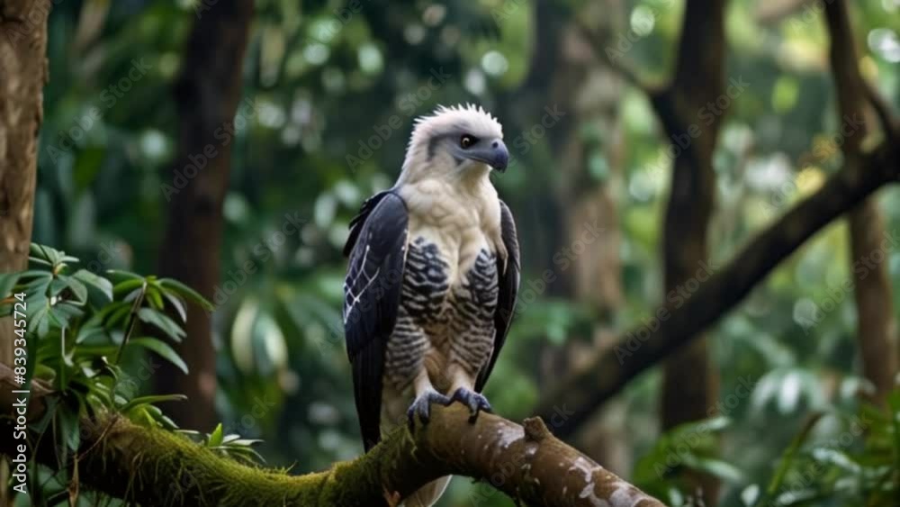 A majestic Harpy Eagle perched atop a towering tree A majestic Harpy Eagle perched atop a towering tree