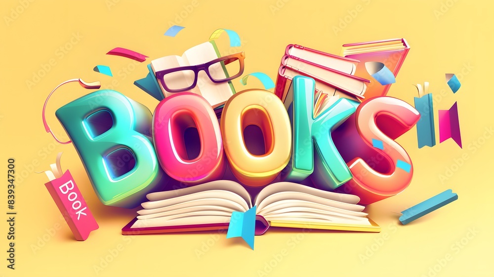 A 3D rendering of the word BOOKS with colorful letters and an open book.