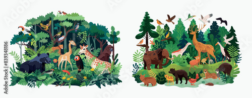 A flat modern illustration of an ecosystem, biodiversity concept.