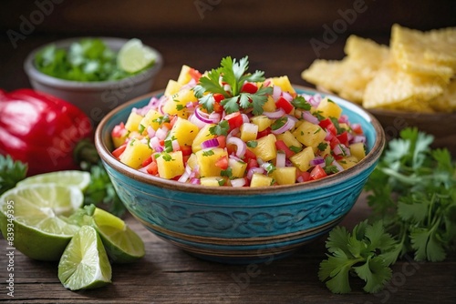 Wallpaper Mural Pineapple Salsa: a bowl of fresh pineapple salsa featuring diced pineapple, red bell pepper, red onion, cilantro, and a squeeze of lime. Torontodigital.ca