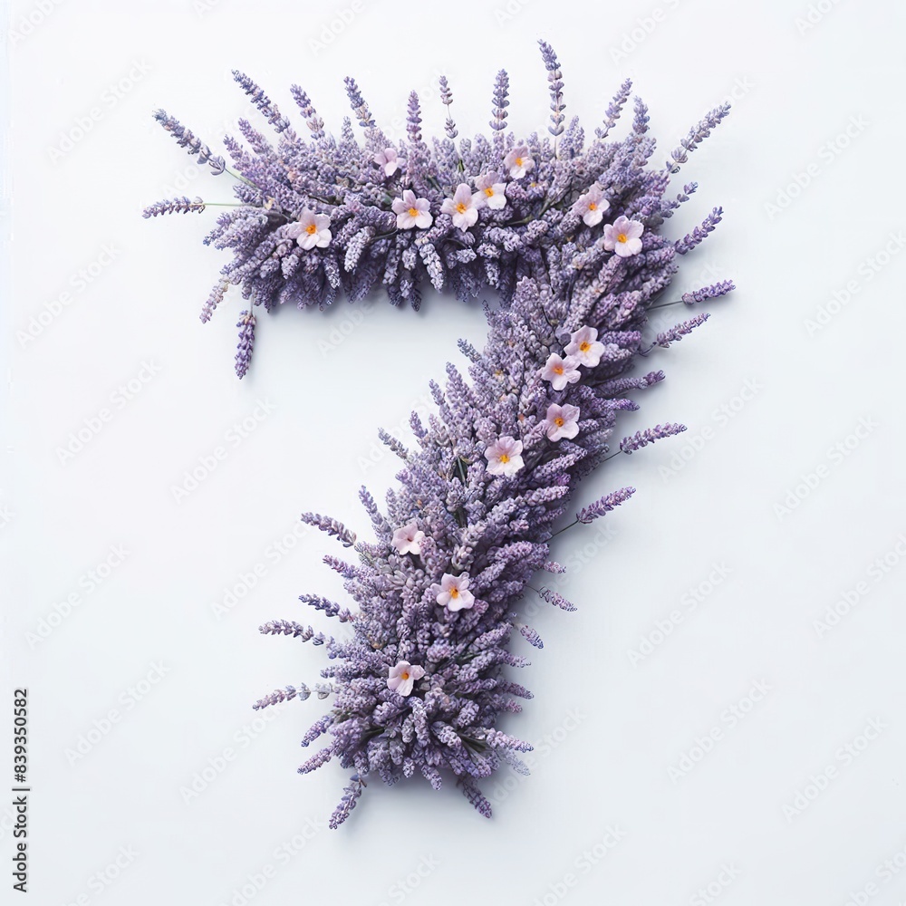 Number 7 made out of lavender flowers, white background Number 7 made out of lavender flowers, white background