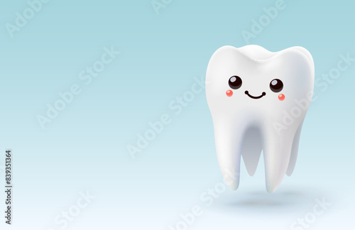 Tooth emoji white, 3D illustration of a tooth on a light background. Vector illustration