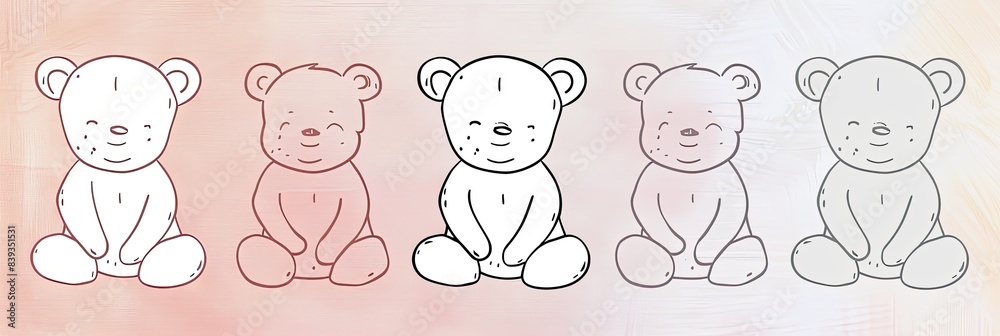 Minimalist line drawings of cute teddy bears, on a soft pastel background Minimalist line drawings of cute teddy bears, on a soft pastel background