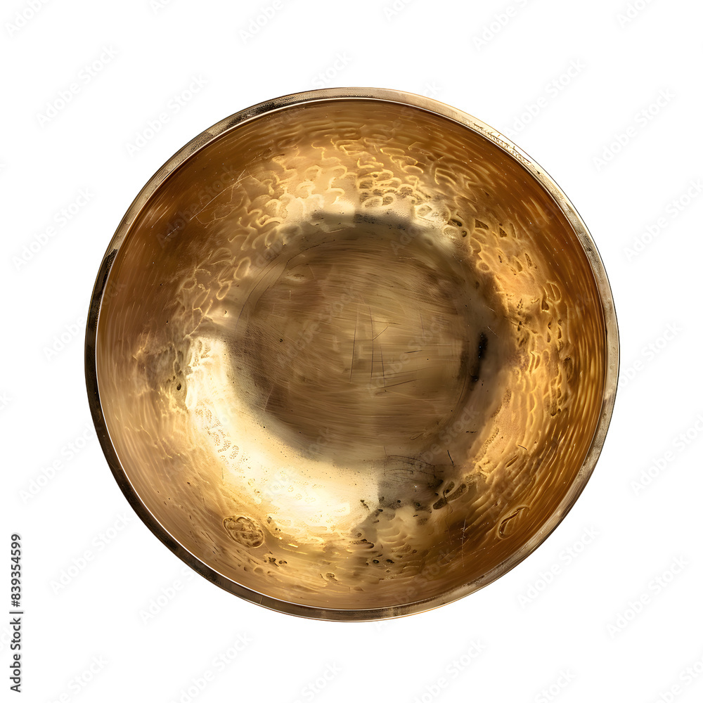 Golden brass bowl, top view, isolated on transparent background Golden brass bowl, top view, isolated on transparent background