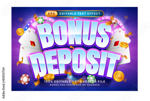 bonus deposit 3d text effect and editable text effect with an illustration of a spin lottery machine and a glowing background	