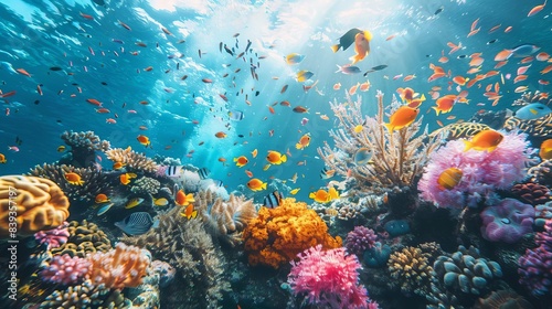 vibrant coral reef with colorful tropical fish underwater photography