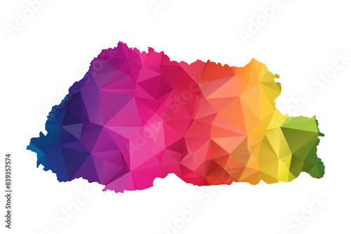 Abstract Polygon Map - Vector illustration Low Poly Color Rainbow Bhutan map of isolated. Vector Eps 10.