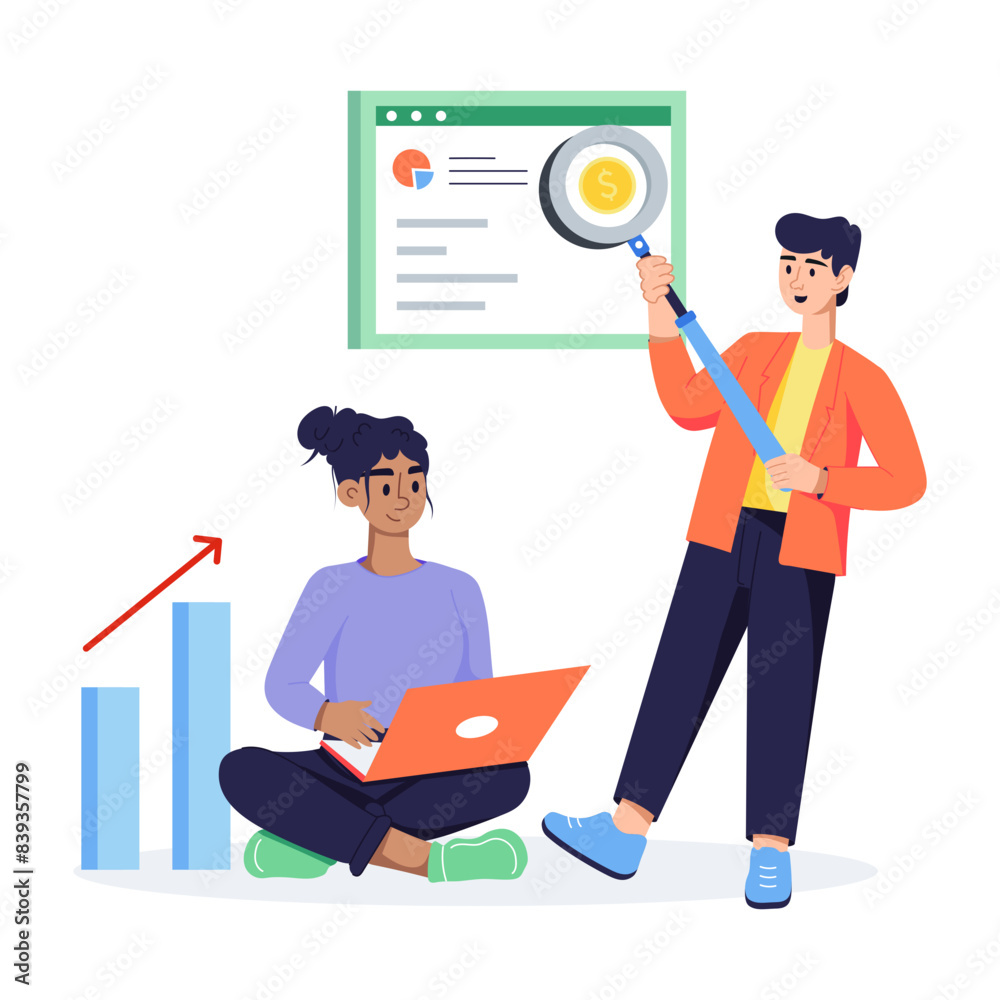 Modern flat illustration of a diverse sales team Modern flat illustration of a diverse sales team