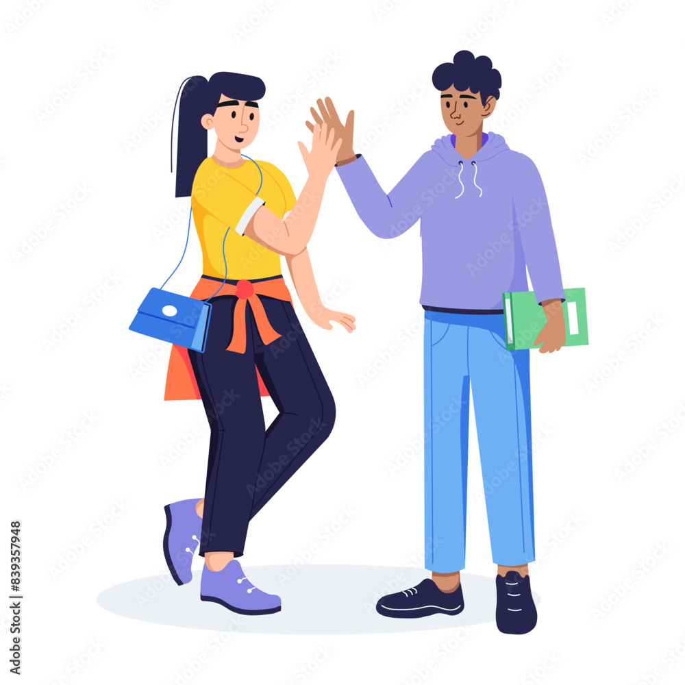 Handy flat illustration of multicultural friends Handy flat illustration of multicultural friends