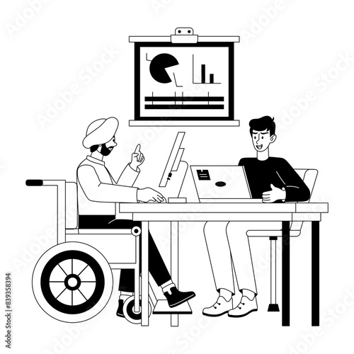 Handy glyph illustration depicting corporate diversity 