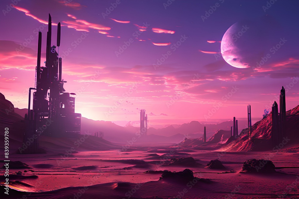 Naklejka premium Cyberpunk Desert, Generative AI
