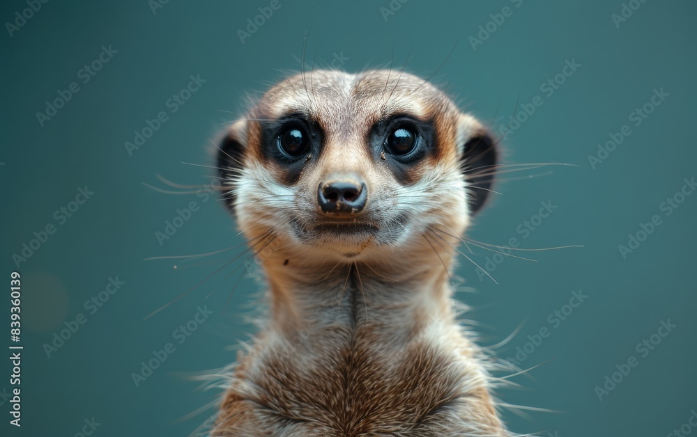 A meerkat stares intently at the camera
