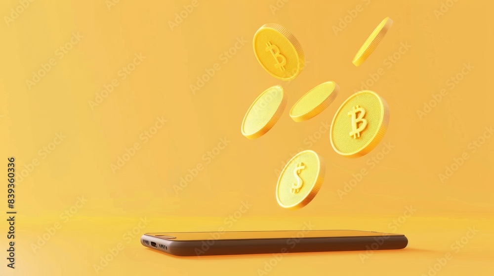 Online payments currency floating on smartphone generative ai Online payments currency floating on smartphone generative ai
