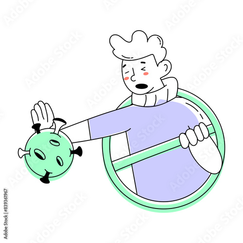 Modern doodle mini illustration of virus protection 