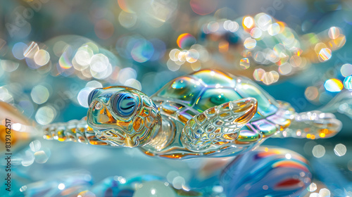 glass turtles made by melted sea glass  colorful murano  crystalline carapace  reflective  clear sharp focus  lens flares 