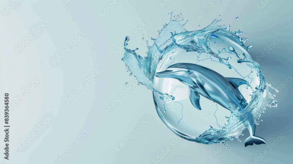 A creative world ocean concept featuring a globe made of swirling sea water continents formed from splashes and drioplets in the shape of a dolphin A creative world ocean concept featuring a globe made of swirling sea water continents formed from splashes and drioplets in the shape of a dolphin