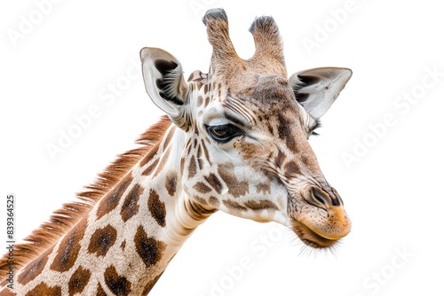 Head of a giraffe isolated against a white background. Generative Ai