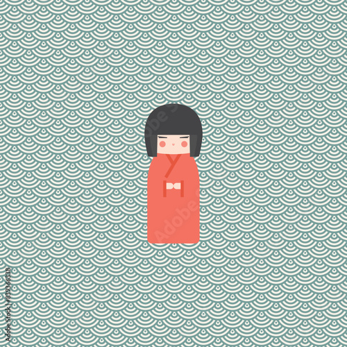 Traditional japanese toy, figurine. Cartoon kokeshi doll.