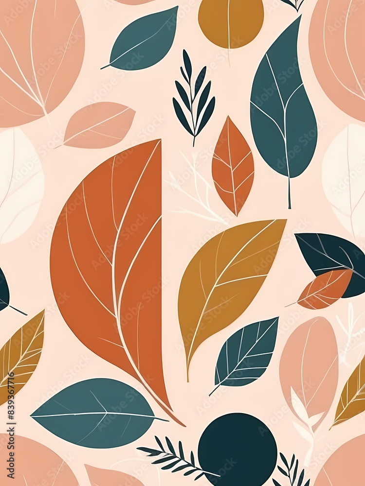 Fototapeta premium Abstract Boho Minimalist Geometric Shapes Leaves Generative AI Illustration 