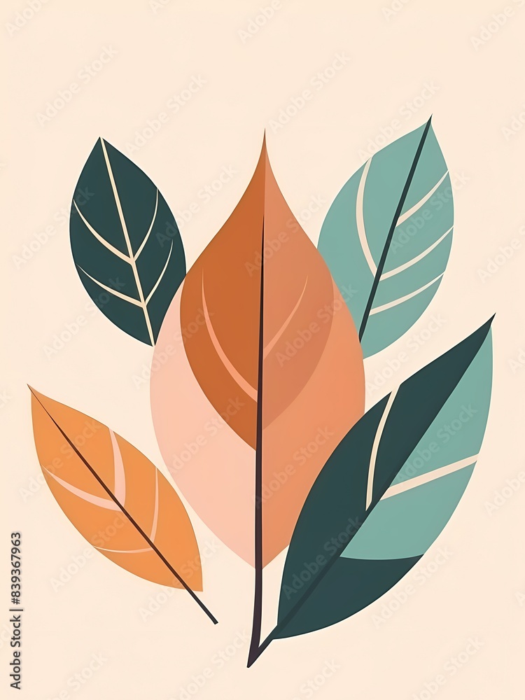 Abstract Boho Minimalist Geometric Shapes Leaves Generative AI Illustration Abstract Boho Minimalist Geometric Shapes Leaves Generative AI Illustration