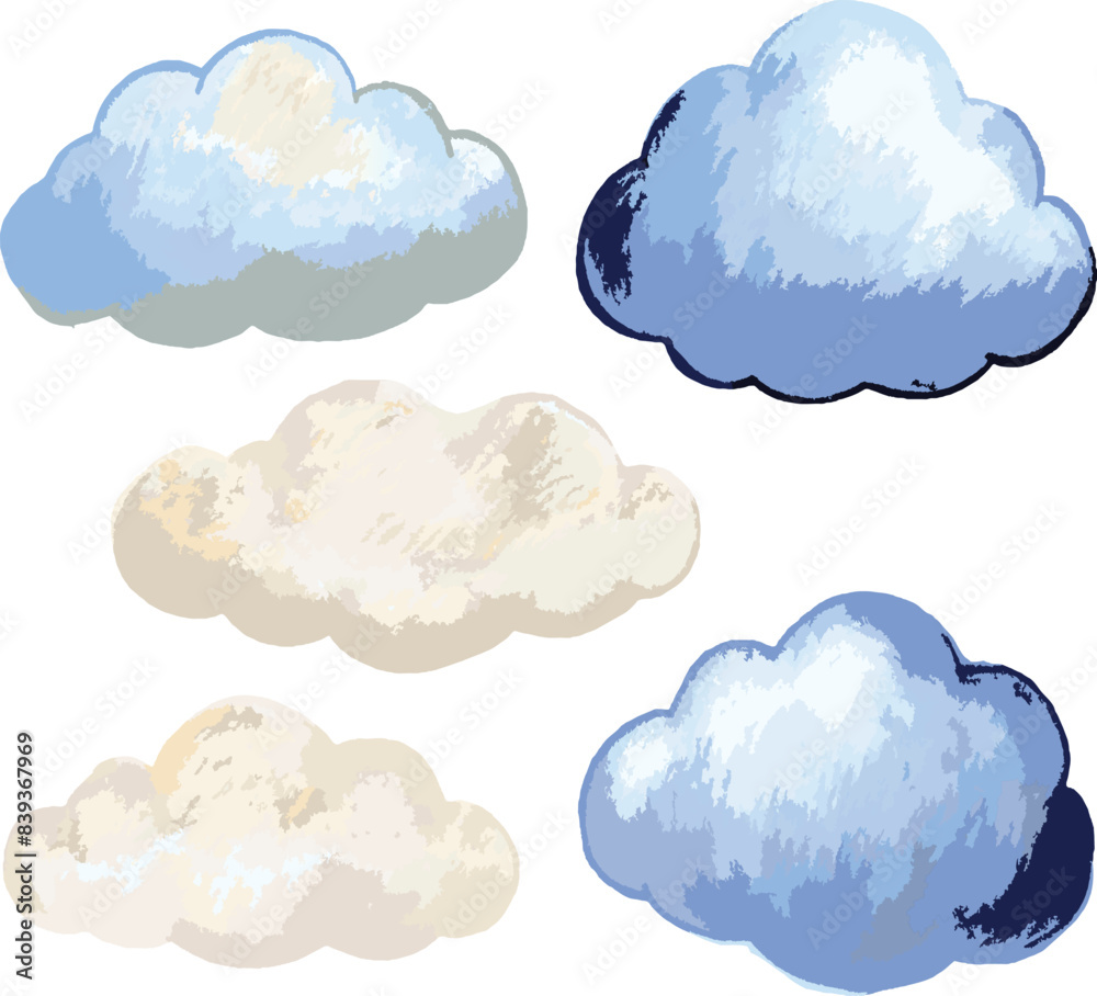Set of 6 Watercolor Clouds with No Background for Easy Customization Set of 6 Watercolor Clouds with No Background for Easy Customization