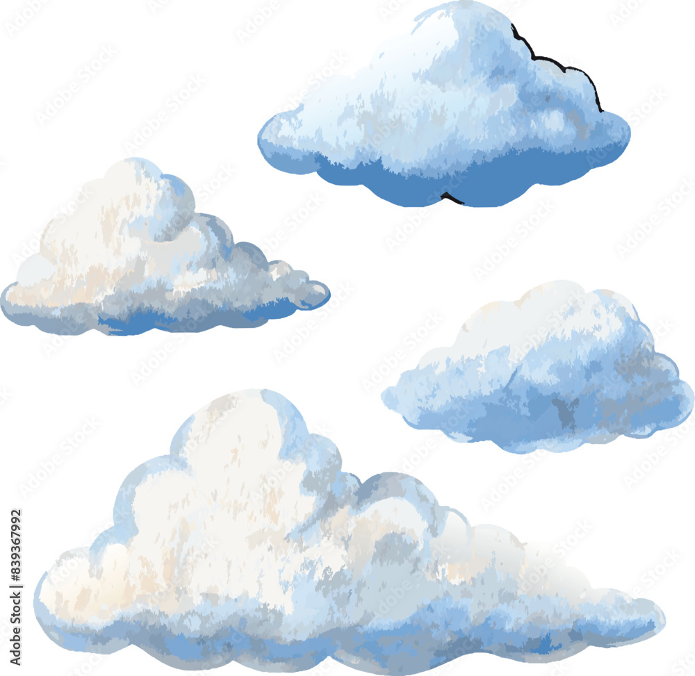 Set of 6 Watercolor Clouds with No Background for Easy Customization Set of 6 Watercolor Clouds with No Background for Easy Customization