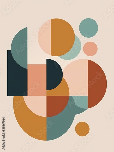 Abstract Boho Minimalist Geometric Shapes Leaves Generative AI Illustration 