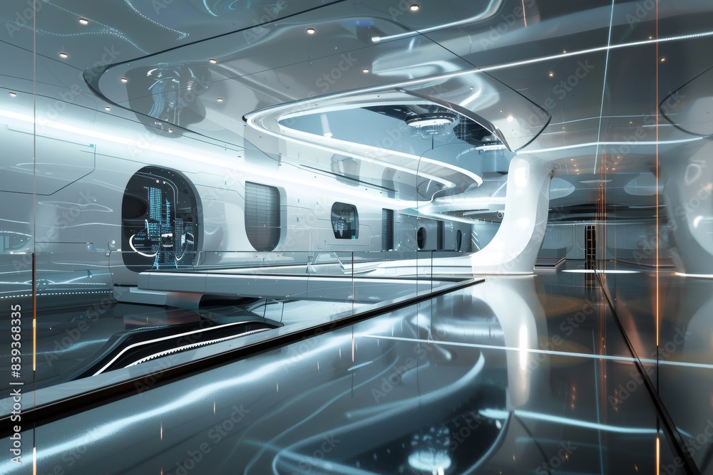 Fototapeta premium Futuristic Fencing Facility with Holographic Targets and Advanced Tech Design Elements