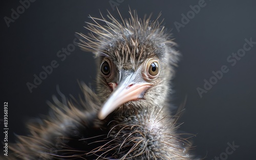 A close up portrait of a young cassowary chick photo